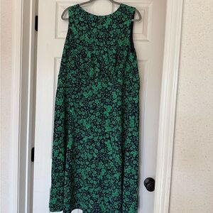 London Times Sleeveless Navy Dress with Green Floral Print